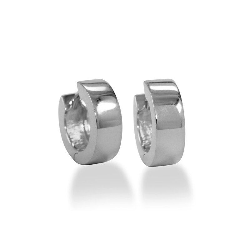 Beautiful huggie hoops for women in 14 karat white gold