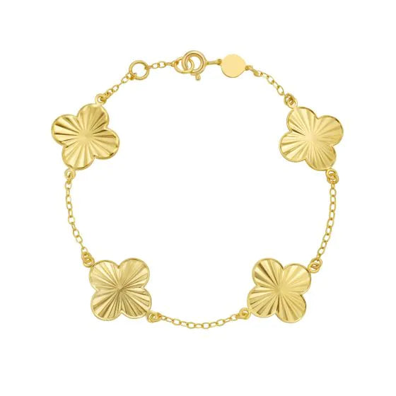 Bracelet chaîne en or jaune 14k avec motifs trèfles ciselés