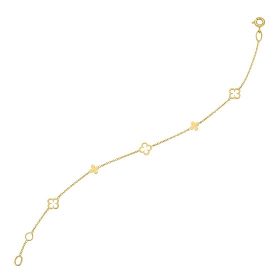 Bracelet chaîne en or jaune 14k avec trèfles alternés