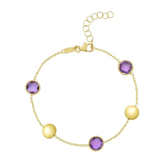 Bracelet chaîne en or jaune 14k avec pastilles et topazes bleues