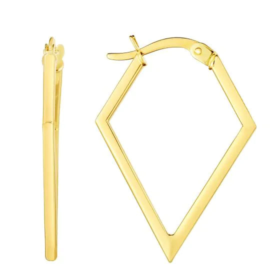 Boucles d'oreilles créoles géométriques losange en or jaune 14k