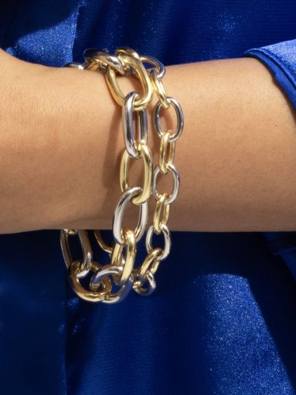 Bracelet bicolore en argent sterling et recouvert d'or 18k à maillons ovales
