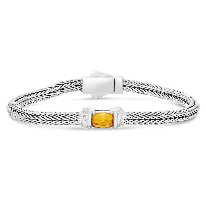 Bracelet tressé en argent sterling avec améthyste et saphires blancs