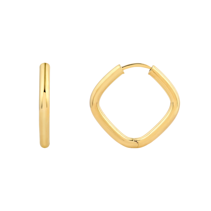 Huggies carrées 15 mm en or 14k – Design géométrique