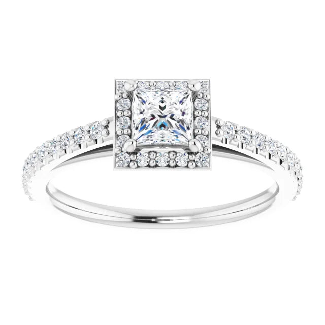 White Gold and Diamond Halo Engagement Ring