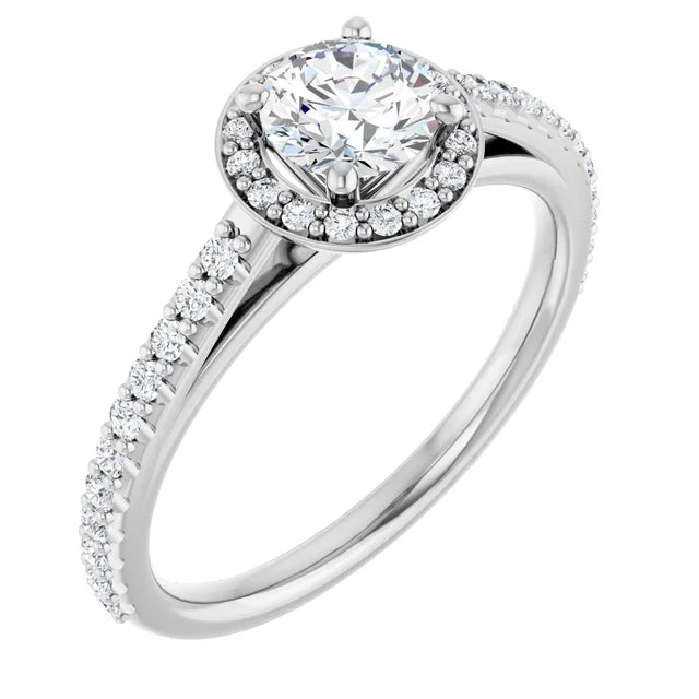 White Gold and Diamond Halo Engagement Ring
