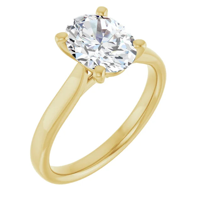 Bague d'engagement solitaire en or jaune 14k avec diamant de laboratoire ovale 1,75 ct