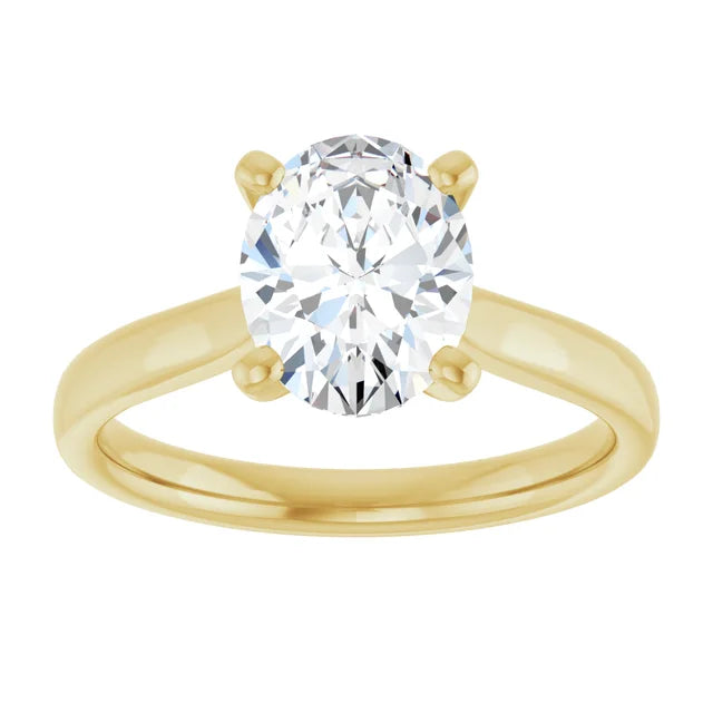 Bague d'engagement solitaire en or jaune 14k avec diamant de laboratoire ovale 1,75 ct