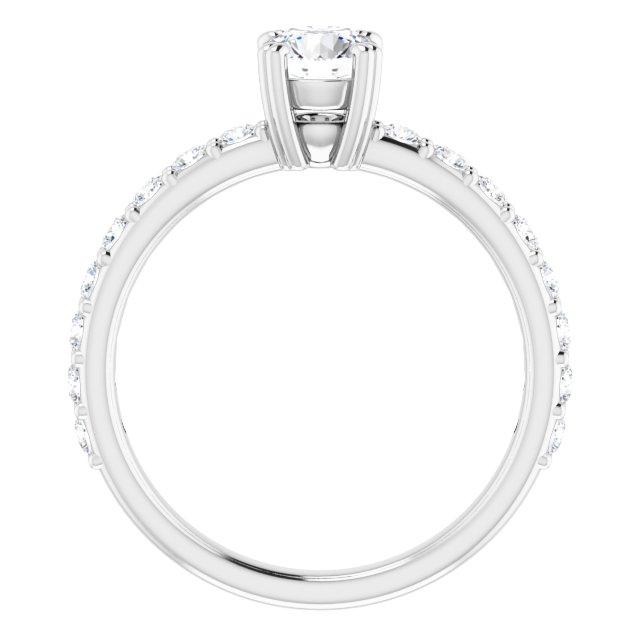 Bague De Fiançailles Diamant Coupe Ronde Pavé Or Blanc