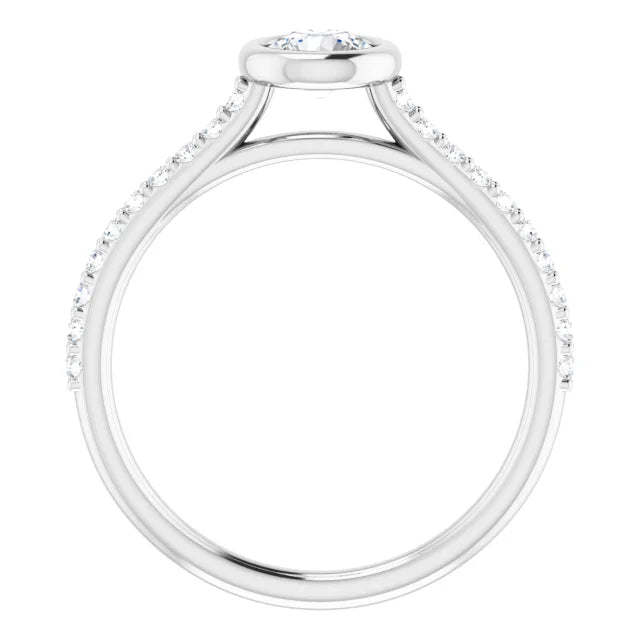 Bague d'engagement à serti clos en or blanc 14k avec diamant naturel rond 0,40 ct et anneau pavé
