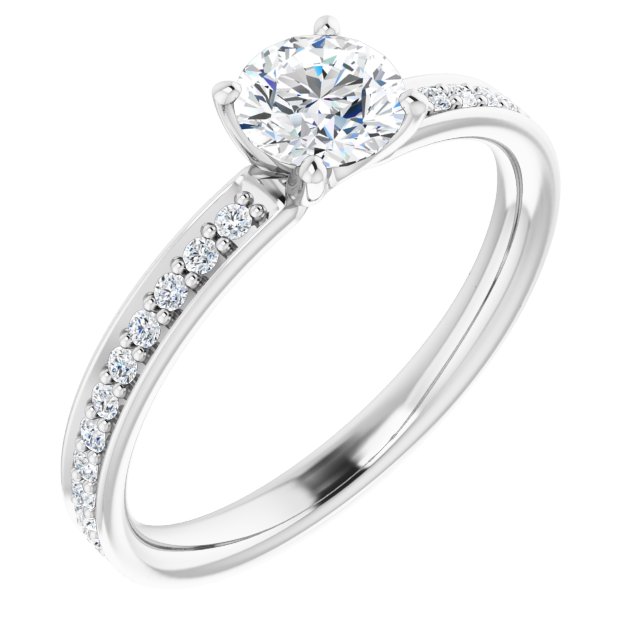 Bague De Fiançailles Diamant Coupe Ronde Pavé Or Blanc