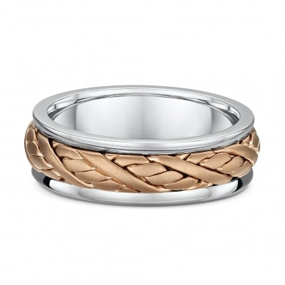 Jonc Tressé pour Homme en Or Blanc et Rose 14 Karats