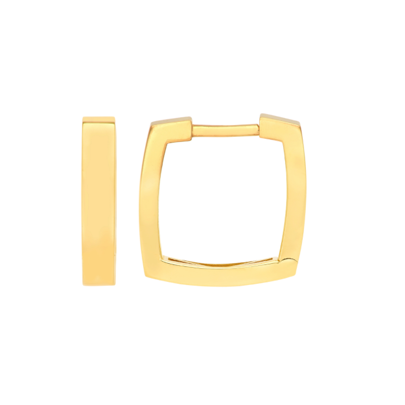Grandes créoles carrées en or jaune 14k