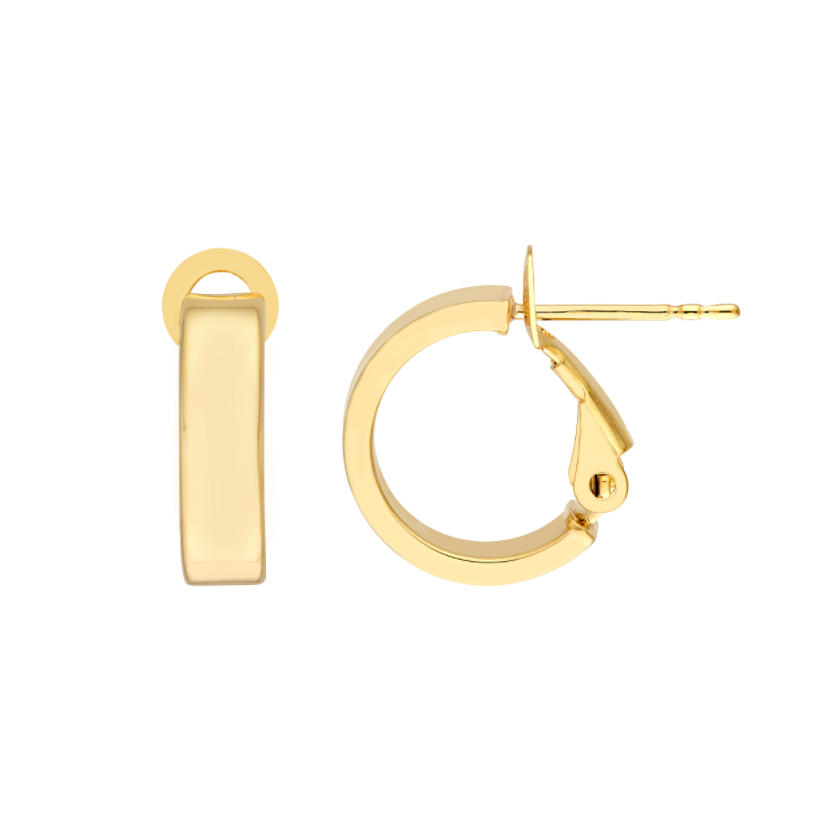 Créoles Huggies architecturales 10 mm à profil rectangulaire en or jaune 14k