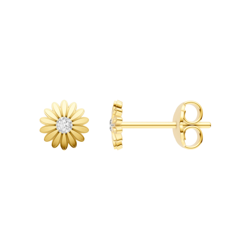 Puces d'oreilles marguerite 6,1 mm en or jaune et diamant naturel