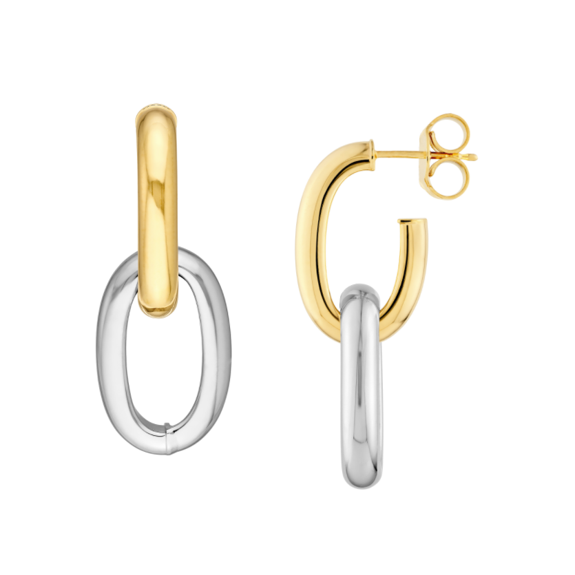 Boucles d'oreilles créoles pendantes ovales bicolores (32 mm)