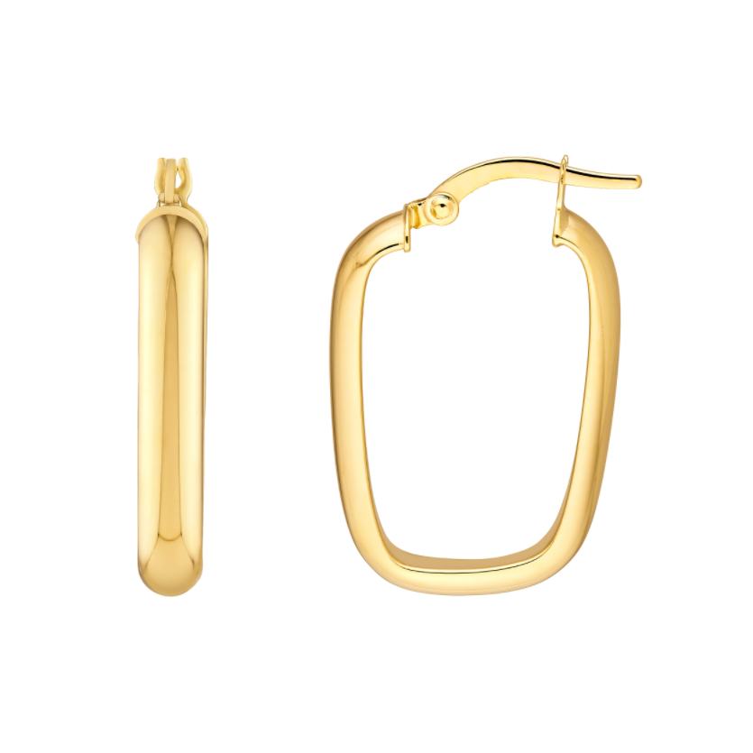 Créoles rectangulaires polies en or jaune 14k