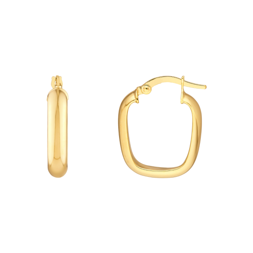 Créoles carrées polies en or jaune 14k