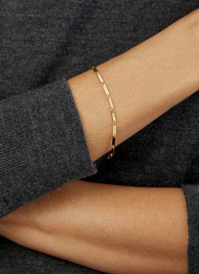 Bracelet maillons barrettes effet miroir en or jaune 14k