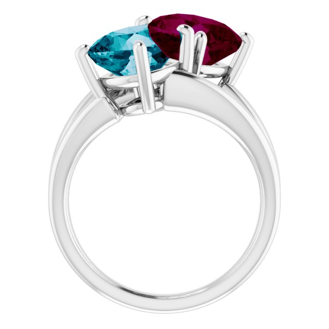 Ring Set with a Garnet and a Blue Topaz in White Gold