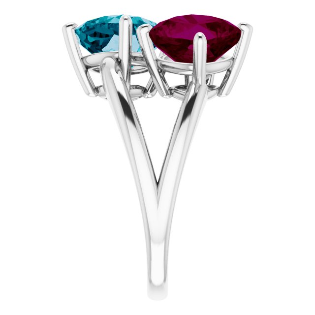 Ring Set with a Garnet and a Blue Topaz in White Gold