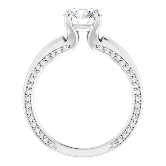 Bague d'engagement solitaire à 4 griffes en or blanc 14k avec diamant de laboratoire rond 1,50 ct et pavé secret
