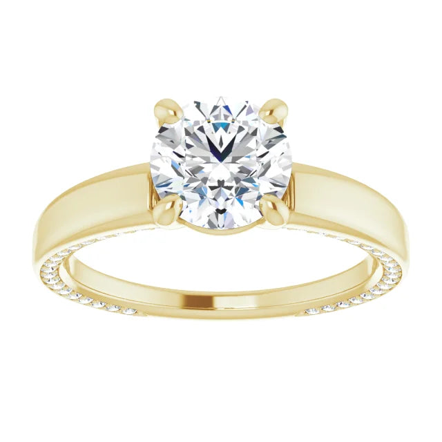 Bague d'engagement solitaire à 4 griffes en or blanc 14k avec diamant de laboratoire rond 1,50 ct et pavé secret
