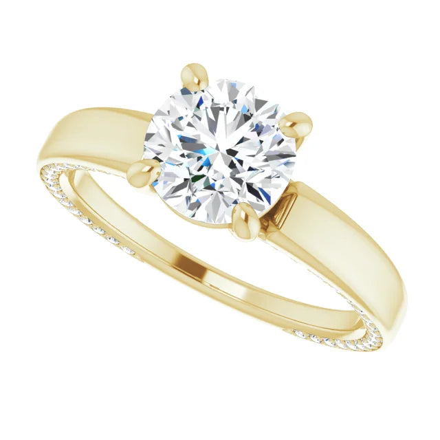 Bague d'engagement solitaire à 4 griffes en or blanc 14k avec diamant de laboratoire rond 1,50 ct et pavé secret