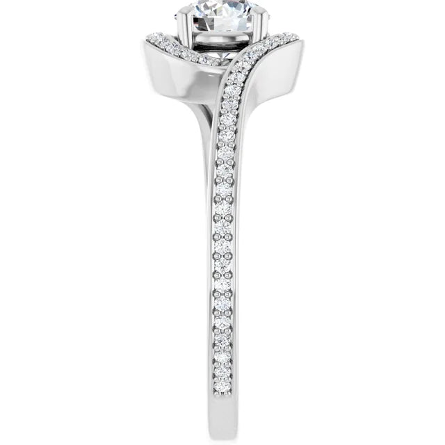 Bague de fiançailles halo en or blanc 14k avec diamant central rond de 0,50 ct (GIA) et 62 diamants d'entourage