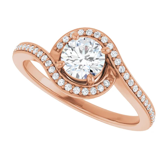 Bague de fiançailles halo en or blanc 14k avec diamant central rond de 0,50 ct (GIA) et 62 diamants d'entourage