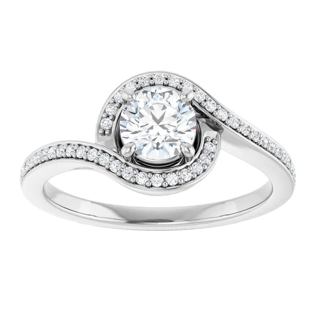 Bague de fiançailles halo en or blanc 14k avec diamant central rond de 0,50 ct (GIA) et 62 diamants d'entourage