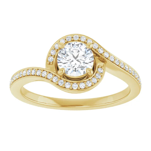 Bague de fiançailles halo en or blanc 14k avec diamant central rond de 0,50 ct (GIA) et 62 diamants d'entourage
