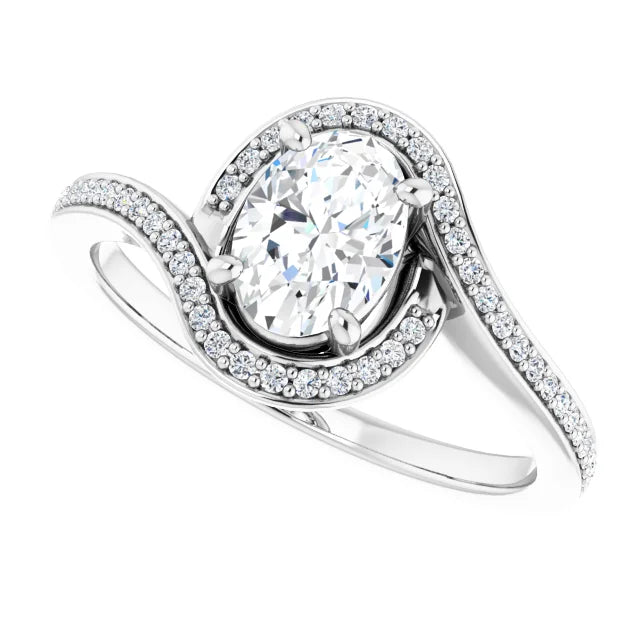 Bague de fiançailles halo en or blanc 14k avec diamant central rond de 0,50 ct (GIA) et 62 diamants d'entourage