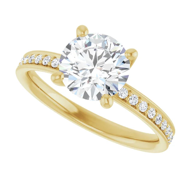 Bague de fiançailles solitaire et pavé en or jaune 10k avec diamant de laboratoire rond de 1,50 ct (VVS1, E, IGI) et 24 diamants d'entourage