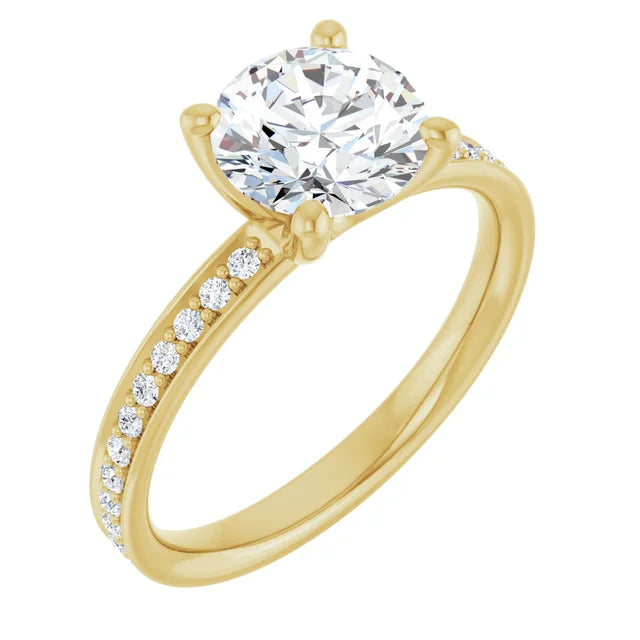 Bague de fiançailles solitaire et pavé en or jaune 10k avec diamant de laboratoire rond de 1,50 ct (VVS1, E, IGI) et 24 diamants d'entourage