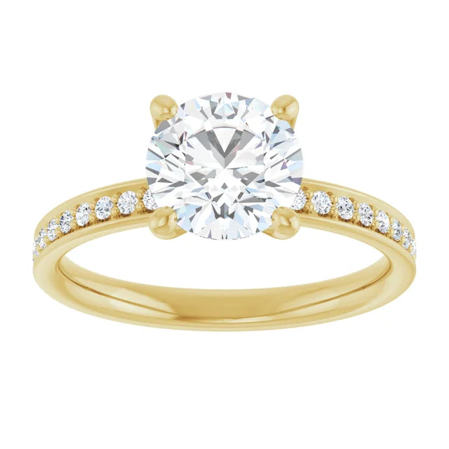 Bague de fiançailles solitaire et pavé en or jaune 10k avec diamant de laboratoire rond de 1,50 ct (VVS1, E, IGI) et 24 diamants d'entourage