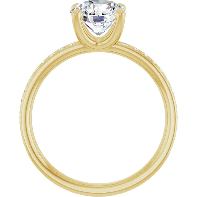 Bague de fiançailles solitaire et pavé en or jaune 10k avec diamant de laboratoire rond de 1,50 ct (VVS1, E, IGI) et 24 diamants d'entourage