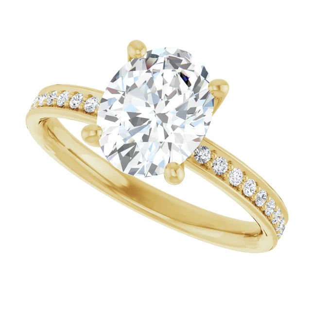 Bague de fiançailles solitaire et pavé en or jaune 10k avec diamant de laboratoire rond de 1,50 ct (VVS1, E, IGI) et 24 diamants d'entourage