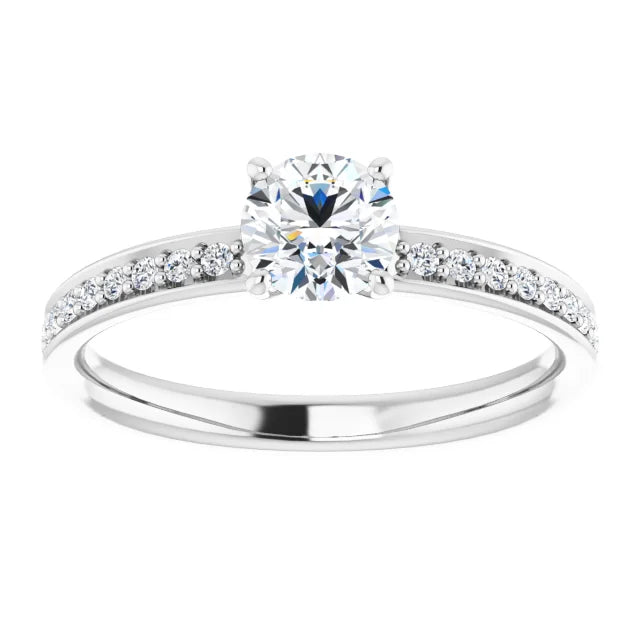 Bague de fiançailles solitaire et pavé en or blanc 14k avec diamant central rond de 0,54 ct (IGI) et 24 diamants d'entourage