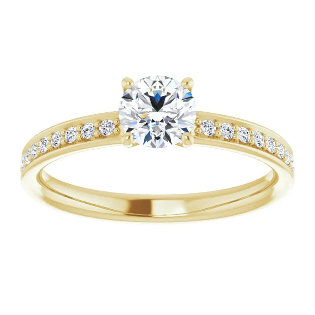 Bague de fiançailles solitaire et pavé en or blanc 14k avec diamant central rond de 0,54 ct (IGI) et 24 diamants d'entourage