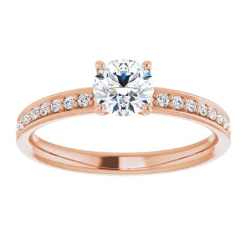 Bague de fiançailles solitaire et pavé en or blanc 14k avec diamant central rond de 0,54 ct (IGI) et 24 diamants d'entourage