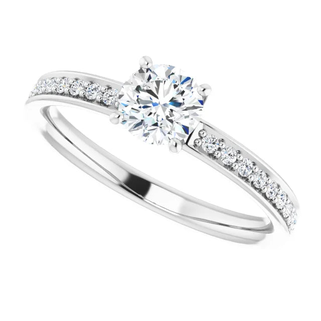 Bague de fiançailles solitaire et pavé en or blanc 14k avec diamant central rond de 0,54 ct (IGI) et 24 diamants d'entourage
