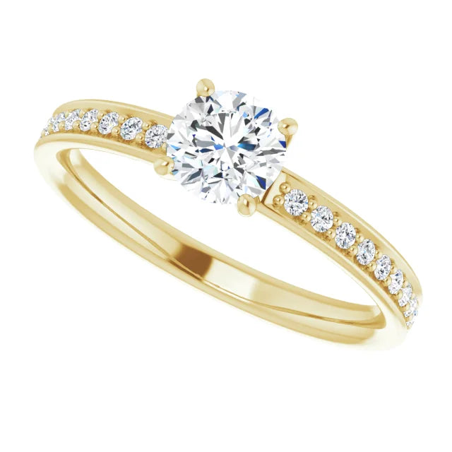 Bague de fiançailles solitaire et pavé en or blanc 14k avec diamant central rond de 0,54 ct (IGI) et 24 diamants d'entourage