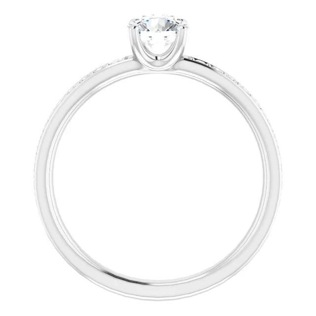 Bague de fiançailles solitaire et pavé en or blanc 14k avec diamant central rond de 0,54 ct (IGI) et 24 diamants d'entourage