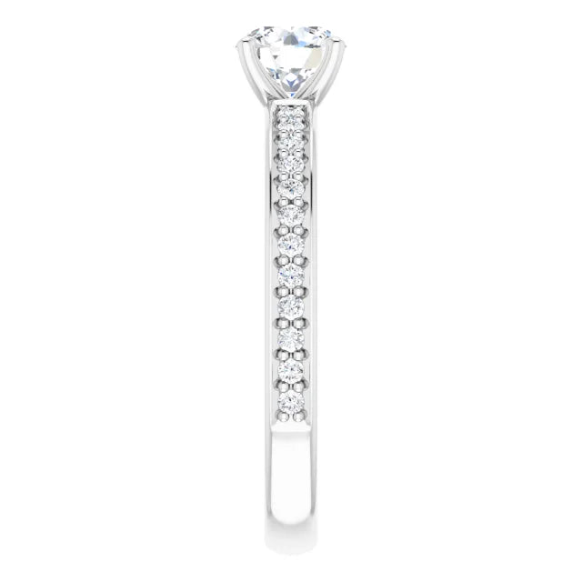 Bague de fiançailles solitaire et pavé en or blanc 14k avec diamant central rond de 0,54 ct (IGI) et 24 diamants d'entourage