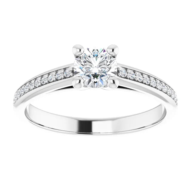 Bague de fiançailles solitaire et pavé en or blanc 14k avec diamant central rond de 0,40 ct (GIA) et 26 diamants d'entourage