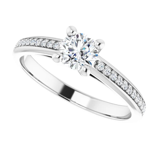 Round Cut Diamond Engagement Ring Pavé White Gold