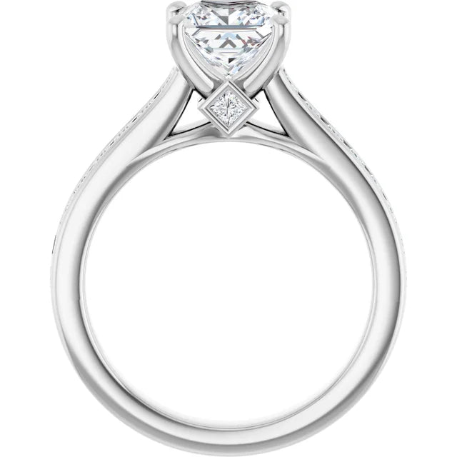 Bague de fiançailles solitaire et pavé en or blanc 14k avec diamant central taille princesse de 0,90 ct (GIA) et 18 diamants d'entourage