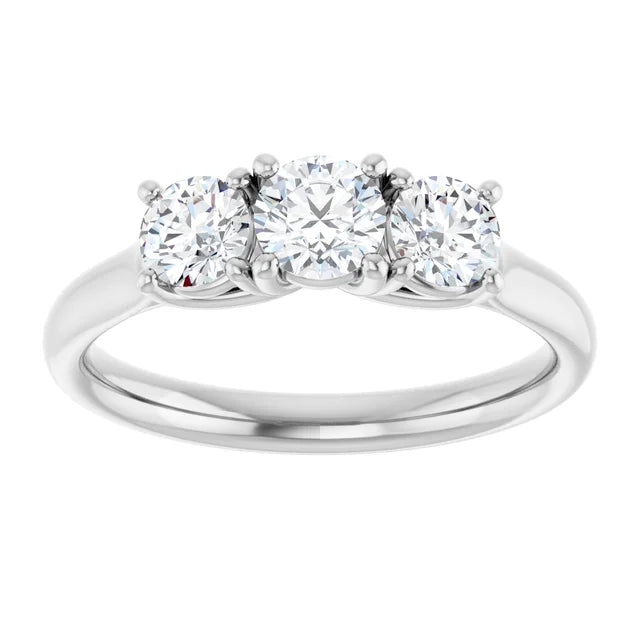 Bague de fiançailles Trinité (3 pierres) en or blanc 14k avec diamant central rond de 0,30 ct (GIA) et 2 diamants latéraux