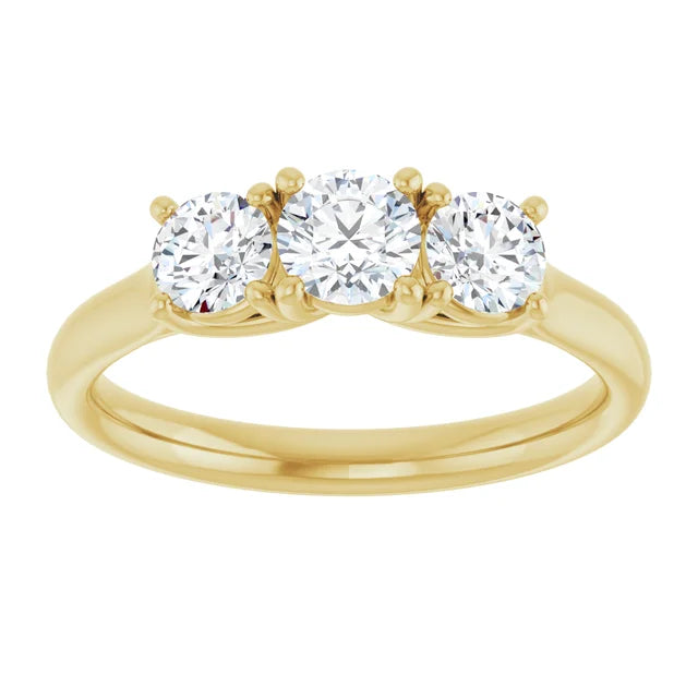 Bague de fiançailles Trinité (3 pierres) en or blanc 14k avec diamant central rond de 0,30 ct (GIA) et 2 diamants latéraux